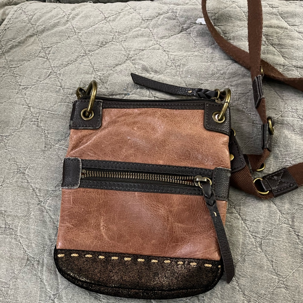 The Sak Tan and Black Leather Crossbody Bag